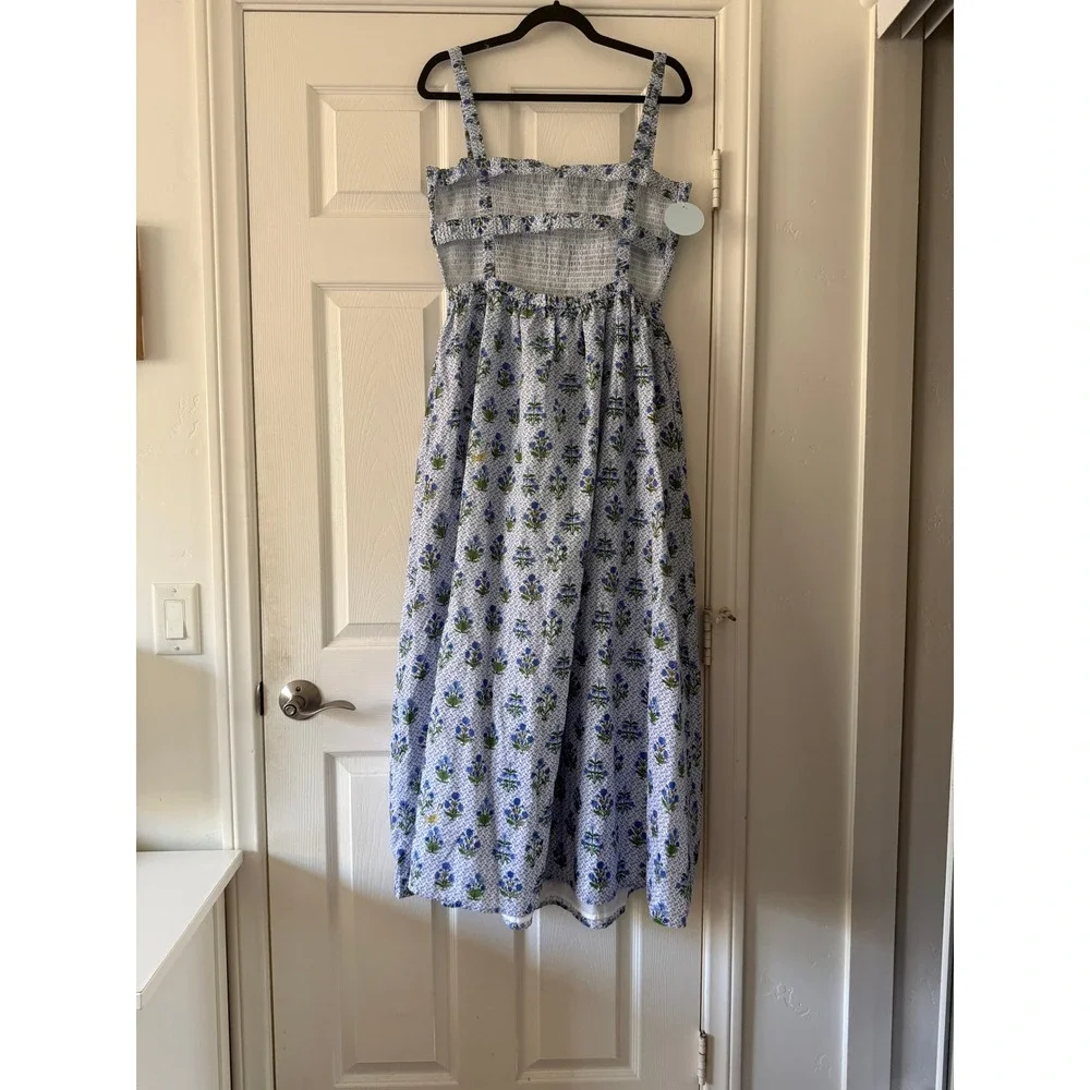hill house the anita nap dress blue block floral print, women size large